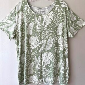 UGG Koolaburra Green Tropical Blouse Stretch Top Short Sleeve Size L
